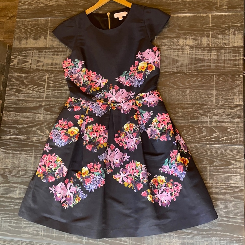 TED BAKER: Floral Decadence Skater Dress , NAVY